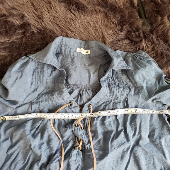 Western Look Long Tunic Top Jean Look With Sheen Loose Half Lace Fit Shirt S / M - Picture 9 of 10